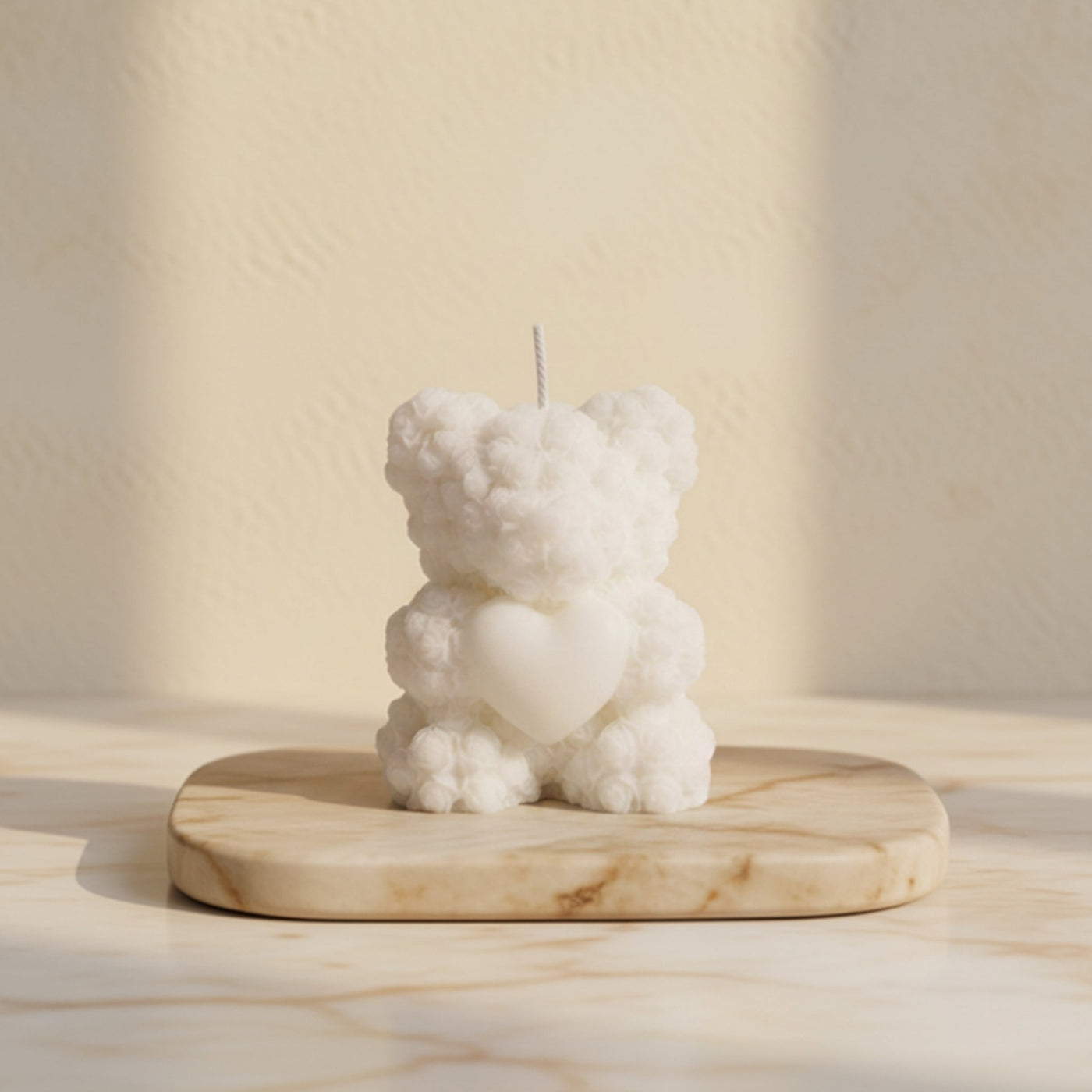 Bomboniera comunione candela orsetto di rose bianco con cuore, Piki Candles