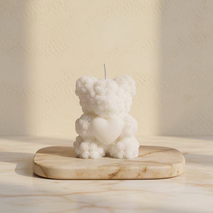 Bomboniera comunione candela orsetto di rose bianco con cuore, Piki Candles