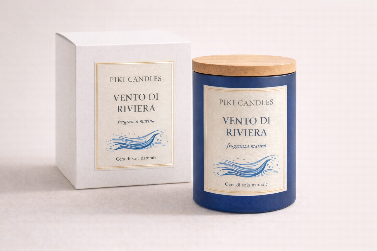 Candela Profumata Brezza Marina 200g | Cera Soia Naturale Stoppino Legno