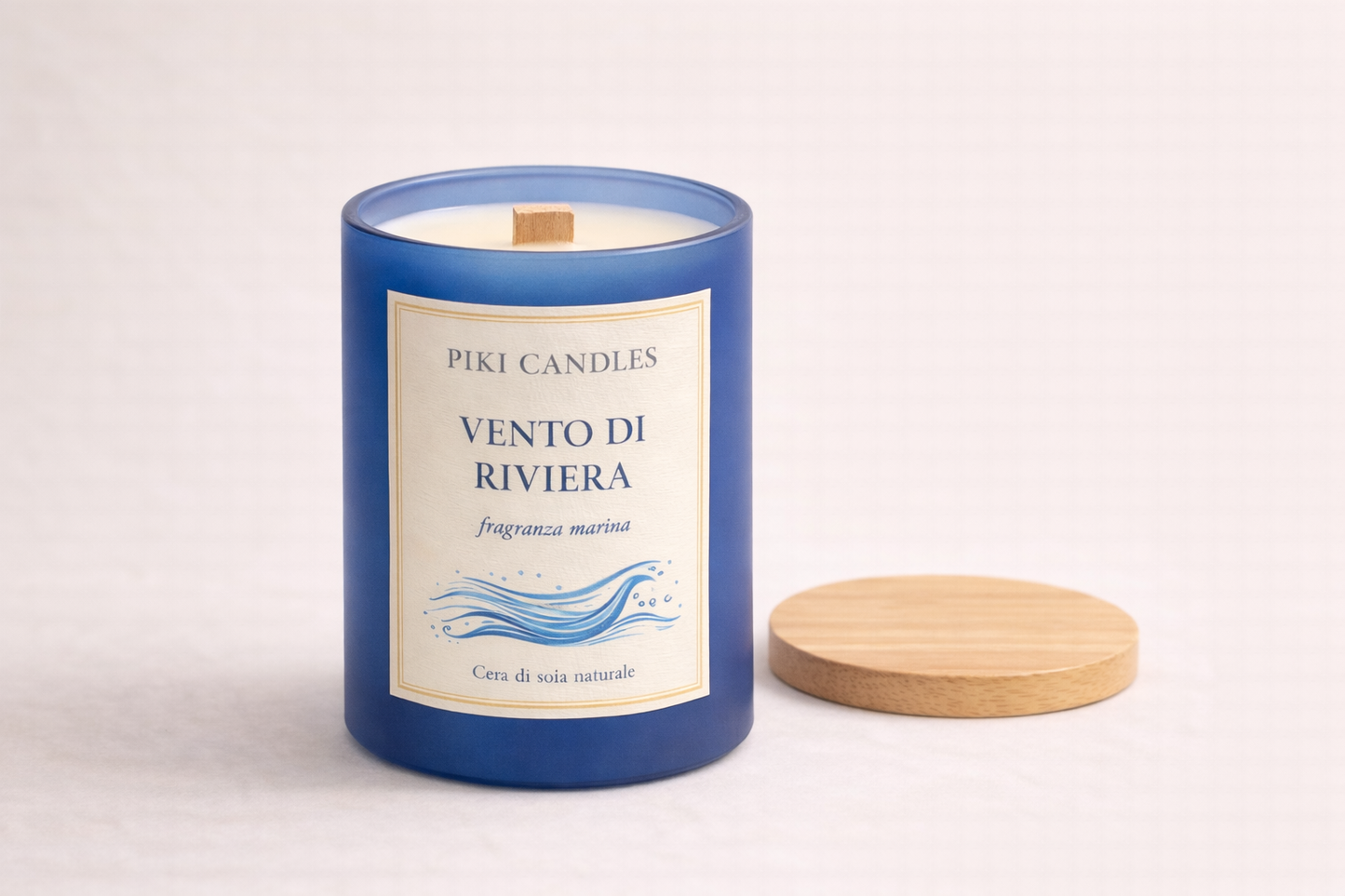 Candela Profumata Brezza Marina 200g | Cera Soia Naturale Stoppino Legno